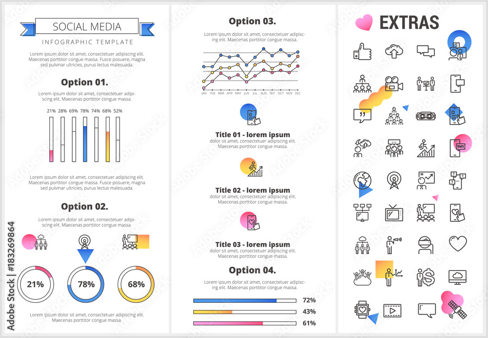 Wall mural social media infographic template, elements and icons. infograph includes customizable graphs, four 