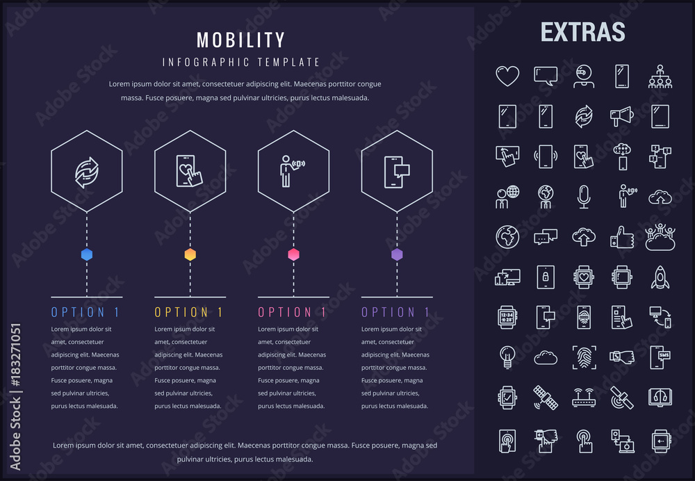 Poster mobility option infographic template, elements and icons. infograph includes line icon set with mobi