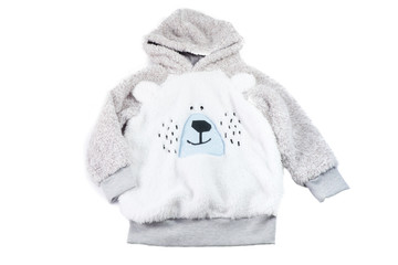 Toddler striped sweater with hood isolated on white