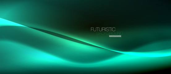 Neon glowing wave, magic energy and light motion background