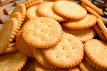 Crackers in wooden basket