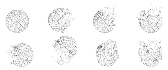 Broken Polygonal Wireframe Sphere. Fractured Geometric Form. Lines Network Polygons of Circle