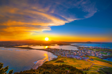 Jeju city skyline and twilight,South Korea..