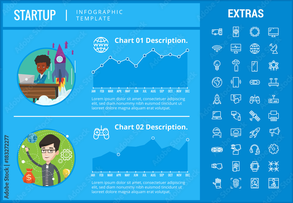 Poster startup infographic template, elements and icons. infograph includes customizable graphs, charts, li