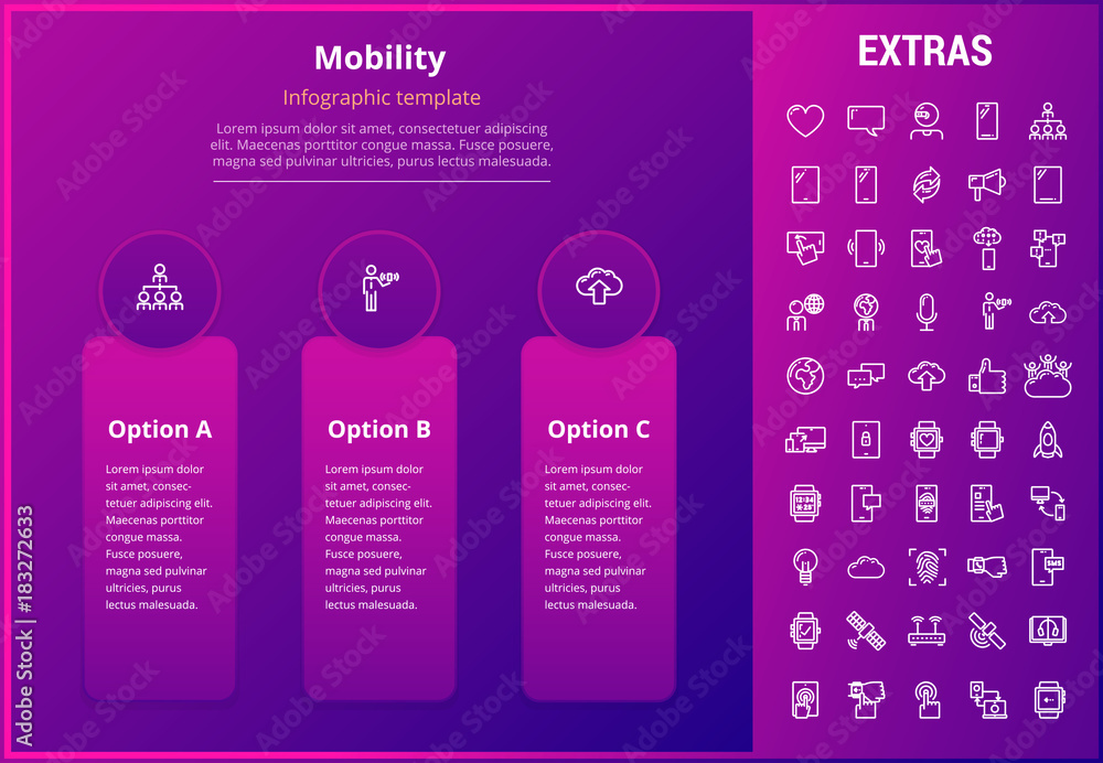 Poster mobility option infographic template, elements and icons. infograph includes line icon set with mobi