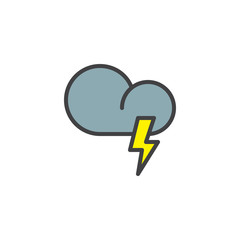 Cloud weather with thunder filled outline icon, line vector sign, linear colorful pictogram isolated on white. Lightning bolt symbol, logo illustration. Pixel perfect vector graphics