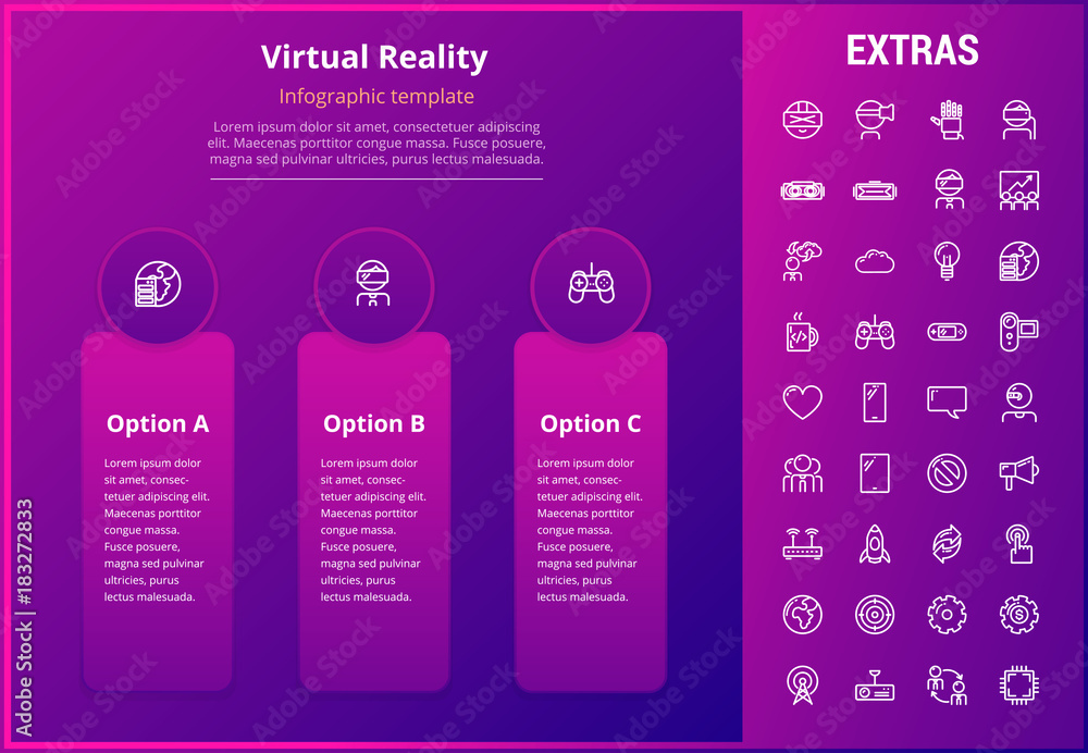 Poster virtual reality options infographic template, elements and icons. infograph includes line icon set w