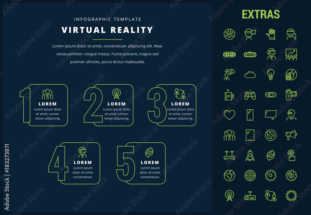 Poster virtual reality options infographic template, elements and icons. infograph includes line icon set w