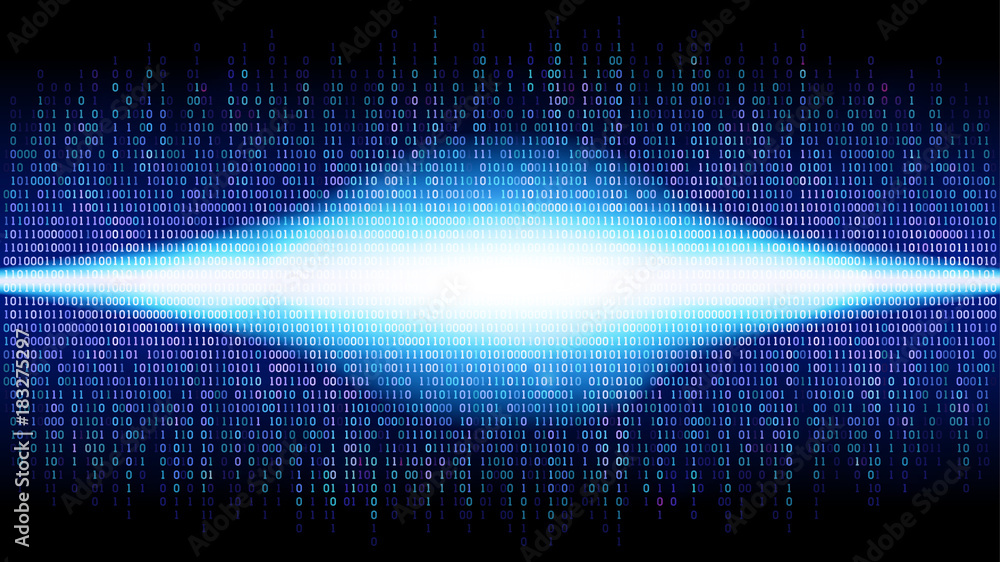 Poster binary abstract background with bright radiance in the digital space, glowing cloud of big data, str