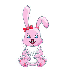 Smiling Rabbit Cartoon Girl, Beautiful Bunny, Happy Girling Isolated on White Background
