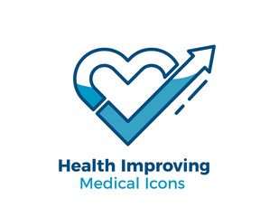 Medical vector icon. Heart shape with a arrow pointing up for health improvement related subjects. Healing symbol