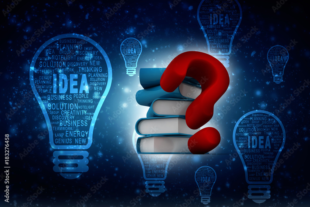 Poster 3d rendering books with question mark symbol