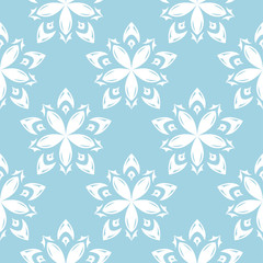 Fototapeta na wymiar White floral seamless pattern on navy blue background