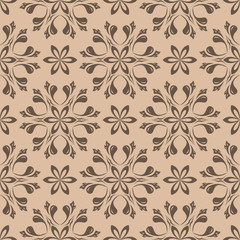 Dark brown floral seamless pattern on beige background