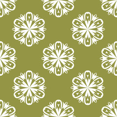 Fototapeta na wymiar White floral seamless pattern on olive green background