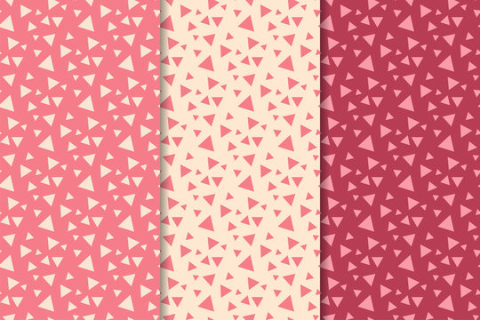 Cherry red geometric prints. Set of seamless patterns