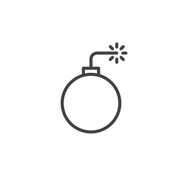 Bomb with fire pop line icon, outline vector sign, linear style pictogram isolated on white. Symbol, logo illustration. Editable stroke