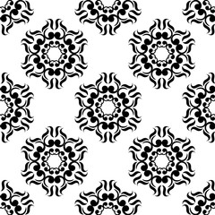 Black floral seamless pattern on white background