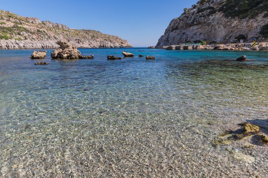 The Anthony Quinn beach was made famous by the film The Guns of Navarone that was filmed here. Rhodes, Greece.