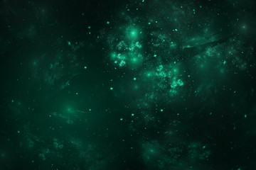 Abstract green galaxy. Fantastic space scene. Fractal art. 3D rendering.