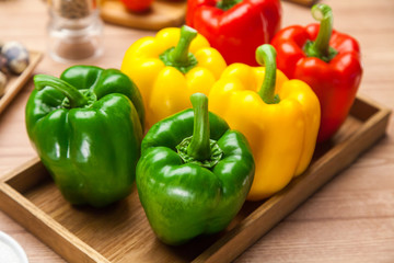 Group of Raw Organic Sweet or Bell Pepper on Tray