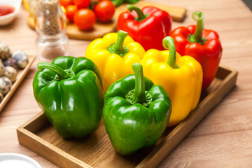 Group of Raw Organic Sweet or Bell Pepper on Tray