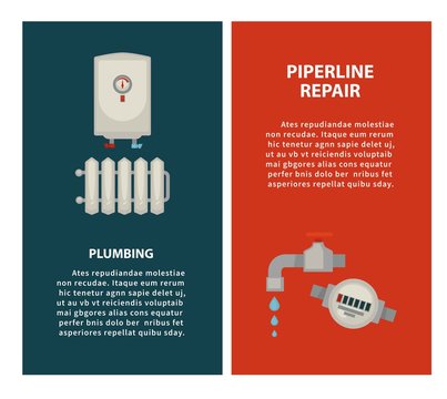 Plumbing and piperline repair vertical illustrated promotional posters