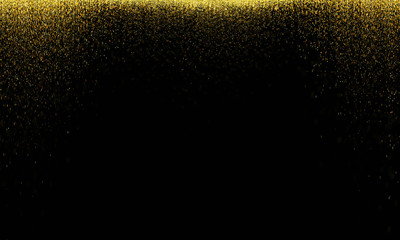 Fototapeta na wymiar Gold glitter isolated on black background. Festive overlay texture. Golden confetti explosion