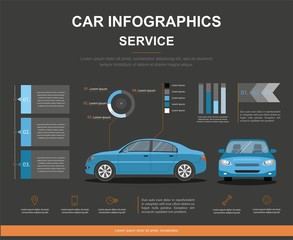 Car auto service template infographics design. Business infographic with car.	