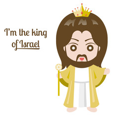 Jesus christ with king crown on white background, vector illustration