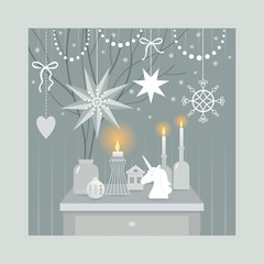 Christmas decorating , vector illustration