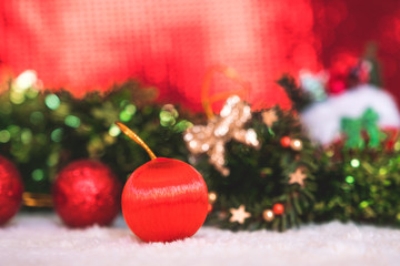 Christmas decorations with red abstract background