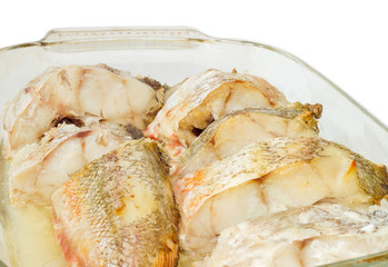 Baked pieces of the red cod closeup