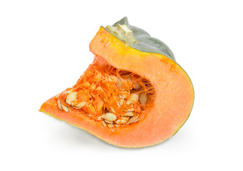 Piece of the dark green winter squash with pepitas