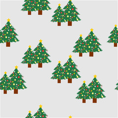 Christmas tree decoration seamless pattern vector.Lovely Christmas tree on pastel light yellow background.
