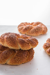 Fresh Turkish bagel on a white background.