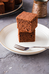 Homemade brownies with dark chocolate.