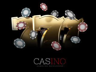 Casino Poker Chips and roulette sign. Casino Games, 3D Illustration
