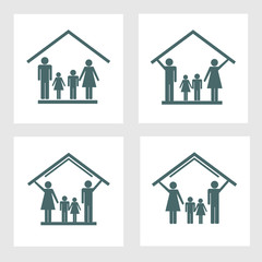 Protection of family in house, set of icons6