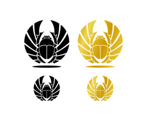 Black and Gold Animal Scarab Beetle Mesir with Wings Symbol Logo