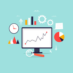 Digital analytics information tools. Big data. Flat design vector illustration.