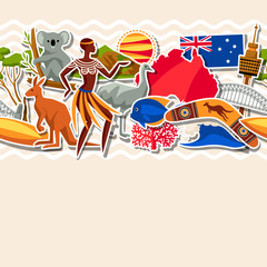 Australia seamless pattern. Australian traditional sticker symbols and objects