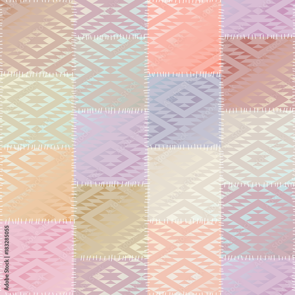 Poster Seamless background pattern. Geometric patchwork pattern of a squares. Imitation of a silk texture.