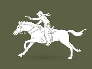 Cowboy riding horse,aiming a gun  graphic vector