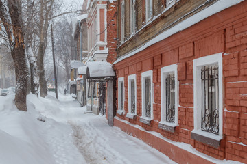 Old mansion after snowfall