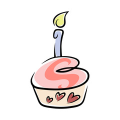 Birthday cupcake on white background