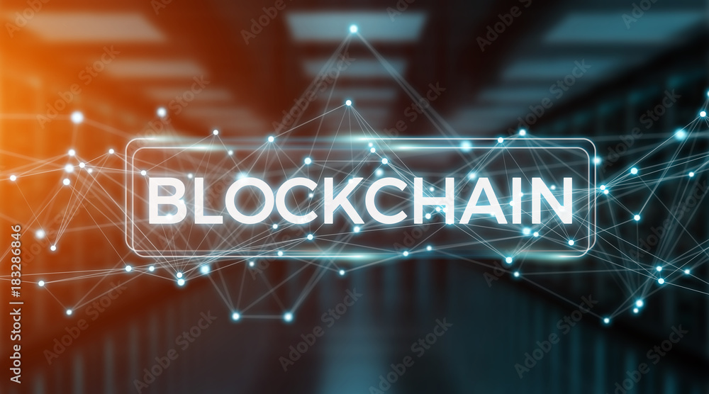 Poster Blockchain connection background 3D rendering