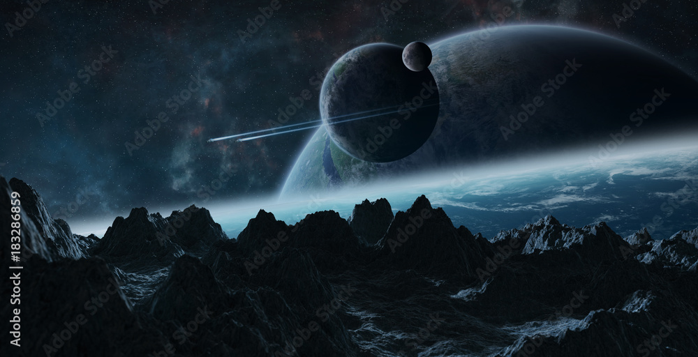 Wall mural asteroids flying close to planets 3d rendering elements of this image furnished by nasa