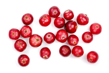 Cranberry isolated on white background closeup top view