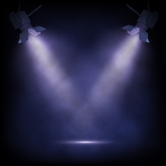 Stage witt spotlights. Vector theater or show background.